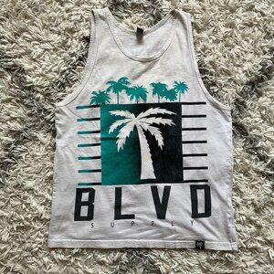 Blvd Supply Men's Beach Palm Tree Tank Top White Size Medium
